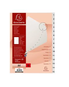 Jeu de 15 Intercalaires numériques en PP blanc - 1 à 15 - 225 x 297 mm EXACOMPTA