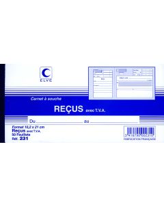 RECUS AVEC TVA Carnet à souche ELVE 231