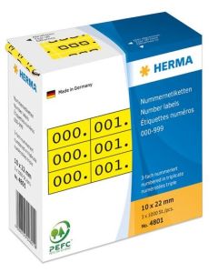 Etiquettes à triple numérotation - Noir et Jaune HERMA Etiquetage 4801