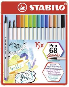 Stylo-feutre Pen 68 Brush Boite en Métal STABILO Lot de 15