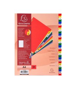 EXACOMPTA 93E Jeu de 31 intercalaires numériques en polypropylène 1 à 31 Classement PG