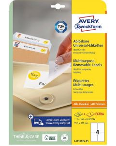 Étiquettes amovibles - Blanc - 99,1 x 139,0 mm AVERY Ecologique Lot de 120