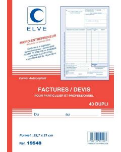 ELVE Carnet autocopiant Dupli Devis Facturier Auto-entrepreneur 19548