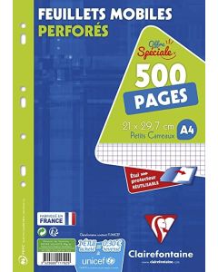 CLAIREFONTAINE Lot de 500 pages - Feuilles mobiles Quadrillé 210 x 297 mm Visuel