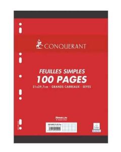 Feuilles mobiles Grands carreaux - 100 Pages Blanc - 21 x 29,7 cm CONQUERANT