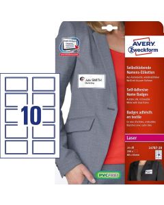 Etiquettes Badges adhésifs pour Textile - Blanc/Bleu - 80 x 50 mm : AVERY Lot de 200 Visuel
