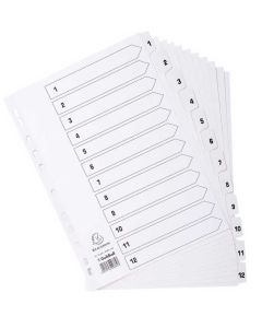 Jeu de 12 Intercalaires numériques en carte blanche - 1 à 12 - 223 x 297 mm : EXACOMPTA