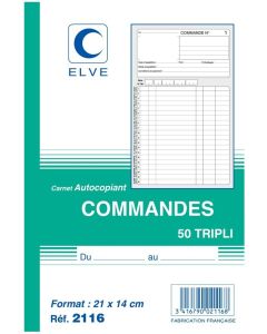 BON DE COMMANDE Carnet autocopiant Tripli - 210 x 140 mm 2116 ELVE
