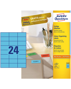 Photo Étiquettes autocollantes Bleu 70 x 37 mm AVERY 3449