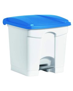 Photo Poubelle à pédale avec couvercle - 30 litres - Blanc/Bleu : HELIT H2402034 