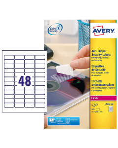 Photo Étiquettes adhésives de sécurité en film plastifié - Blanc - 45,7 x 21,2 mm AVERY L6113-20
