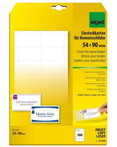 Photo Bristols PC pour Badges - 54 x 90 mm : SIGEL Lot de 100 