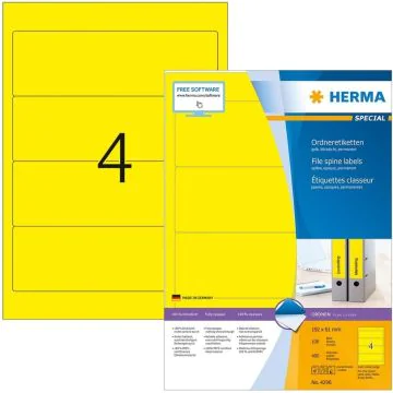 Etiquettes pour dos de classeur - 61 x 192 mm - Jaune : HERMA 4296