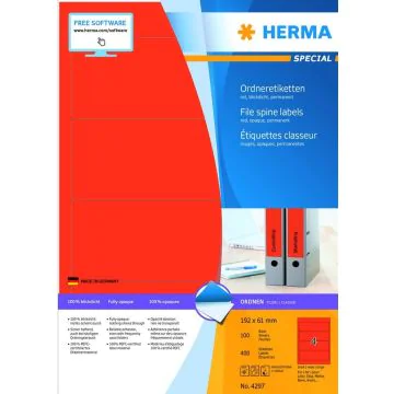 Etiquettes pour dos de classeur - 61 x 192 mm - Rouge : HERMA 4297