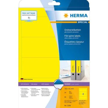 Etiquettes pour dos de classeur - 61 x 192 mm - Jaune : HERMA 5096