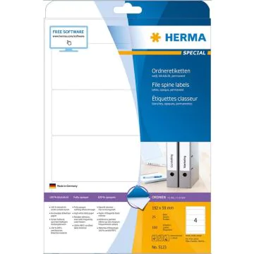 Etiquettes pour dos de classeur - 59 x 192 mm - Blanc : HERMA 5123