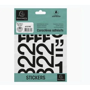 Pochette de Chiffres adhésifs de 0 à 9 - 50 mm - Noir : EXACOMPTA image